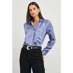 RAILS Spencer Blue Moonlight Stripe 100% Silk Charmeuse Button Up Shirt, Size S